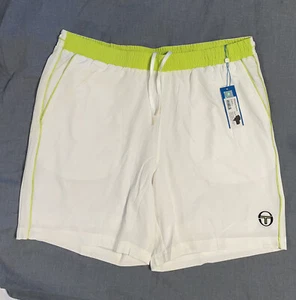 New Sergio Tacchini TCP Shorts White & Green Acid Lime Tennis Men’s 2XL Fits XL - Picture 1 of 14