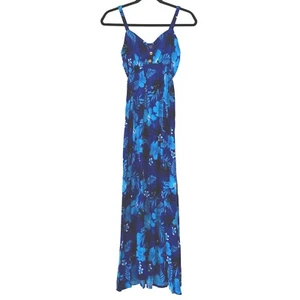 Hawaiian Aloha Fashion Maxi Dress Floral Print One Size Blue Tropical Beach Boho - Picture 1 of 11