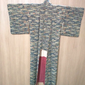 Japanischer Kyoto schöner Kimono Yukata Haori blau Höhe 63,38 Zoll Seide Unisex - Bild 1 von 14