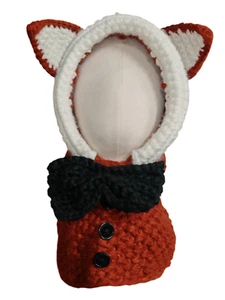 New Chunky Hand Knitted Fox Hat Fox Cowl Hood Children's Winter Hat Balaclava - Picture 1 of 5