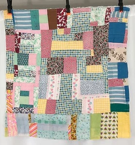 VTG Handmade Patchwork Quilt Baby Crib Blanket Lap Throw Shabby Chic Boho 33x35 - Picture 1 of 12