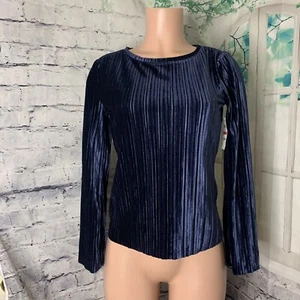 Inc International New Blouse Women's SZ XS Navy Blue Velvet Stretch Long Sleeves - Picture 1 of 12