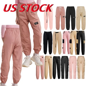 Girls Cargo Jogger Pants Cotton Street Hip Hop Jazz Dance Trousers Streetpant - Picture 1 of 123