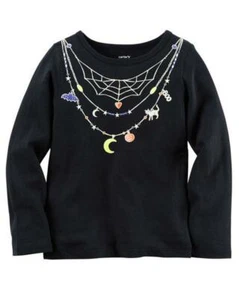 Carters Black Long Sleeve Tee Shirt Size 6 Months Glow in Dark Printed Necklace - Picture 1 of 4