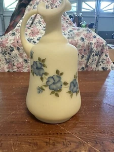 Fenton Art Glass Hand Painted “ Blue Dogwood ” Cameo Satin Bottle Pitcher - Picture 1 of 7