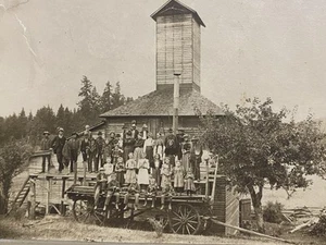 Group In Front Of Building Mill? Barn? Antique Cabinet Photo - Picture 1 of 3