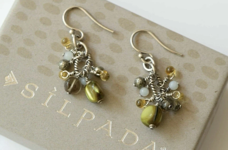 Pendientes Cha Cha Silpada Ámbar Verde Perla Amonita Plata Esterlina W1841 Foto 1 de 4