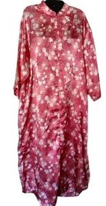 Valerie Stevens Morgenmantel Kaftan Größe Medium lang rosa Blumen Frontreißverschluss Kimono - Bild 1 von 8