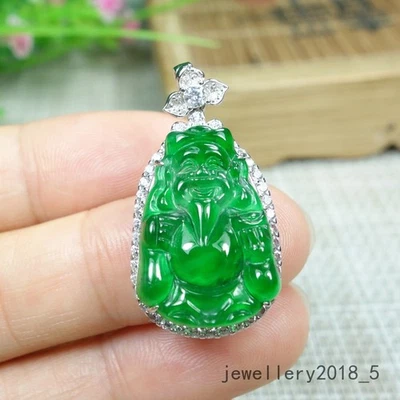 Сертифицированный ледяной зеленый 100% натуральный нефрит нефрит подвеска s925 серебро ~ Cai Shen 财神 - Изображение 1 из 4