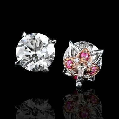 Women 14k White Gold Earring Lab Grown Round Diamond 2.20 Carat IGI Certified - Image 1 of 4