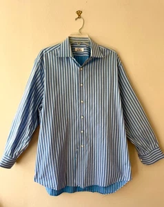 Camicia elegante blu a righe Fray for Neiman Marcus taglia L 17 elasticizzata manica lunga - Foto 1 di 5