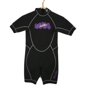 Kidder Black Junior Shorty Wetsuit Purple Hearts Logo US Girls Size 12 - Picture 1 of 7