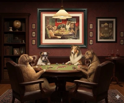 Poker Dogs A Bold Bluff 1903 por C.M. Coolidge 11,5 X 15,5 pulgadas firmado y etiquetado Foto 1 de 4