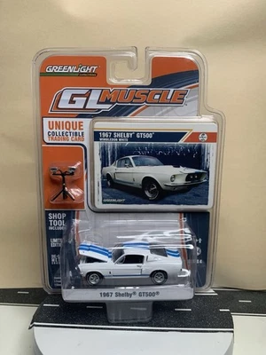 Ford Mustang Shelby GT500 1967 Greenlight GL Muscle rayas blancas/azules 1:64 nuevo en paquete Foto 1 de 4