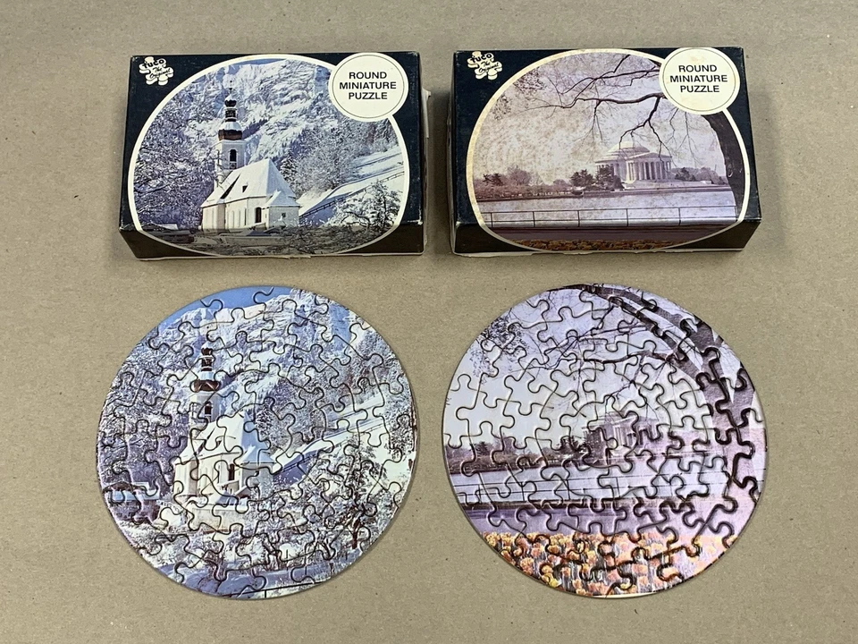 Vintage Lot Tuco 6" Round Jigsaw Puzzles Winter Church & Jefferson Monument - Image 1 of 4