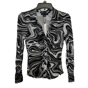 Top Sanctuary para mujer con botones estampado de mármol remolino acanalado talla XS retro Y2K - Imagen 1 de 9