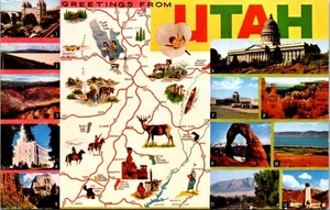 Greetings from Utah Map and Scenes Postcard - Picture 1 of 2