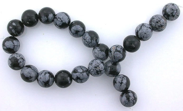 8mm Round Gemstone Gem Stone Snowflake Obsidian Beads 7 Inch Strand - Image 1 of 1