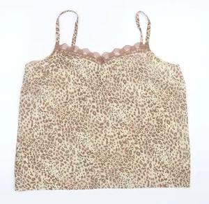 Agenda Womens Beige Animal Print Polyester Blend Basic Blouse Size 20 V-Neck - Picture 1 of 12