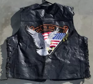 XXL Genuine Buffalo Leather Black Motorcycle Vest Patch Live To Ride Eagle Biker - Picture 1 of 7