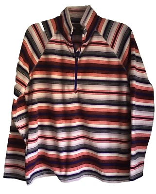Pullover polar Eddie Bauer para mujer azul rosa púrpura rayas 1/4 cremallera talla XL Foto 1 de 4