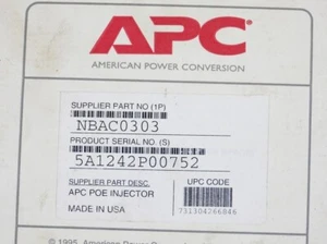 APC PoE INJECTOR MODEL NBAC0303 - Picture 1 of 1