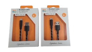 2-PACK Tech & Go 6 Ft. Braided Cable USB to Lightning in Black and Blue - Picture 1 of 2