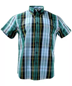 Camicia Tootal Trimfit verde Kingston a quadri cotone manica corta - mod Ska Skinhead - Foto 1 di 1