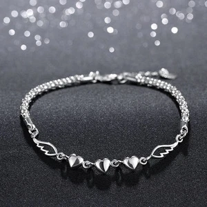 Fashion 925 Sterling Silver Women Charm Love Heart Beads Bracelet Jewelry - Picture 1 of 2