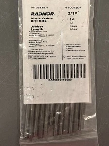 (12) RADNOR 3/16" x 3,5" x 3/16" 3-Flachschaft Schwarzoxid Jobber Länge Bohrer - Bild 1 von 6
