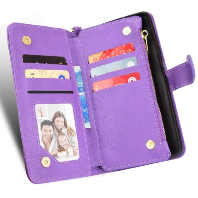 Wallet Card Zipper Leather Strap Case Cover For Samsung S23 Ultra S22 S21 S20 FE - Image 1 of 4