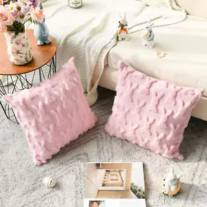 Easter Rabbits Pink Throw Pillow Cover, 18 X 18 Inch Bunny Soft Plush Faux Fur J - Picture 1 of 12