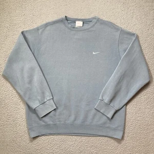 Vtg Nike Sweatshirt Mens M Blue Crewneck 90s Swoosh Check Faded USA Made - Picture 1 of 11