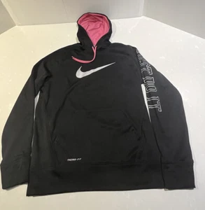 Felpa con cappuccio Nike donna media nera grigia rosa Swoosh Just Do It grafica Therma Fit - Foto 1 di 9