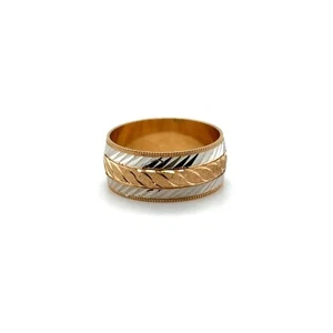 Vintage Wedding Band With Deep Etching 14k Two Tone Gold - Picture 1 of 7
