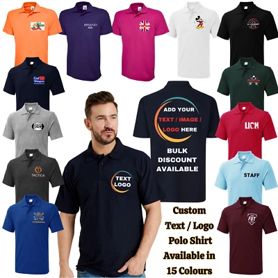 Personalised Polo Shirt Custom Logo Printed Workwear Uniform Business Staff Tee - Image 1 of 4