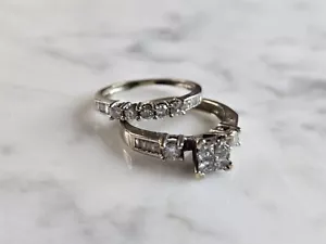 Set Anello di Fidanzamento Diamante Diamante Vintage Estate 14k 2,8g E6511 - Foto 1 di 3