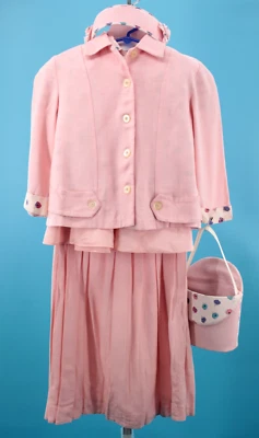 复古女孩,青少年 50 年代 6 件套粉色连衣裙套装带帽子钱包 1950 年代夹克裙上衣 — 第 1/4 张图片