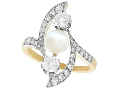 Art Nouveau Antique French Pearl 1.14ct Diamond 18ct Yellow Gold Platinum Ring - Image 1 of 4