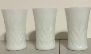 Set Of 3 Vintage Milk Glass Tumblers Diamond Pattern 1 Flawed - Picture 1 of 6