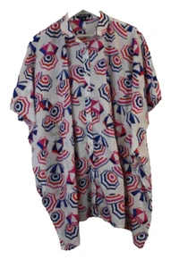 Lands' End Kaftan Womens M Multicolor Umbrella Button Up Top Swim Cover Poplin - Picture 1 of 15