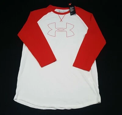 Under Armour Mens Tech T-Shirt  Heatgear 3/4 Raglan Sleeve Size Medium Red White - Image 1 of 4
