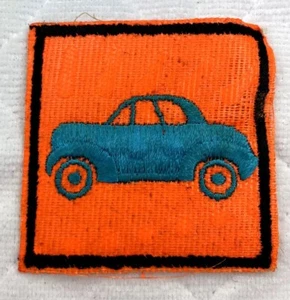 Vintage 70s Psychedelic Embroidered Orange and Blue Car Sew on Patch - Picture 1 of 4
