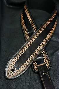 Guitar strap leather tooled all hand made in USA borders 3" new distressed - Picture 1 of 7