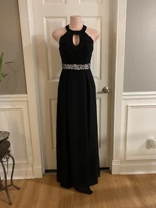 womens Junior Black halter maxi Long dress Size (M) Sleeveless Back Zipper - Picture 1 of 11