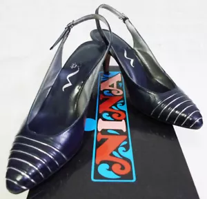 Nina Dark Navy Blue Leather Slingback Pump Shoes size 7M - Picture 1 of 11