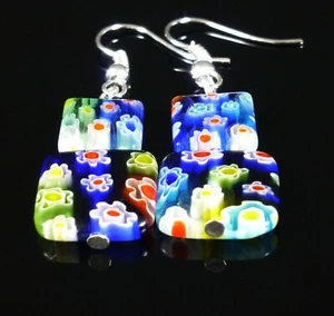 Millefiori Earrings Glass Jewellery small Square - Picture 1 of 1