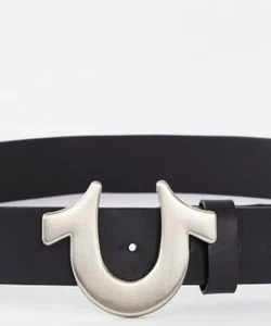 True Religion Mens Size 36 Belt Black Sage Heavy weight Horseshoe buckle - Picture 1 of 5