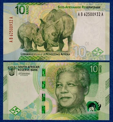 South Africa 10 Rand 2023  P-W148 UNC Banknote Nelson Mandela / Rhino Foto 1 de 3