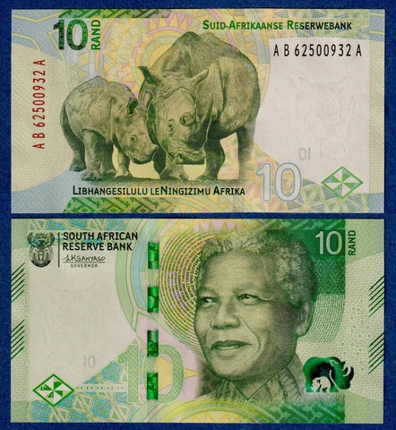South Africa 10 Rand,  (2023 ), P-W148 UNC Banknote Nelson Mandela / Rhino Cover